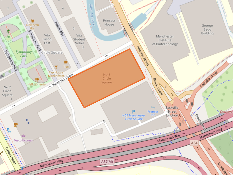 Map showing Circle Square location in Manchester